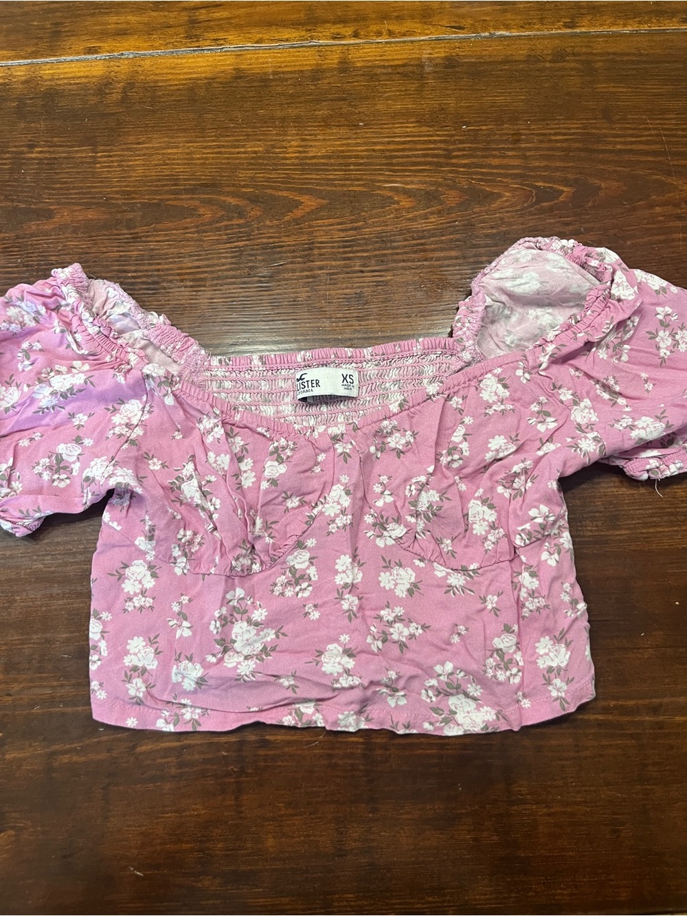 Hollister Pink Floral Smocked Off-Shoulder Top